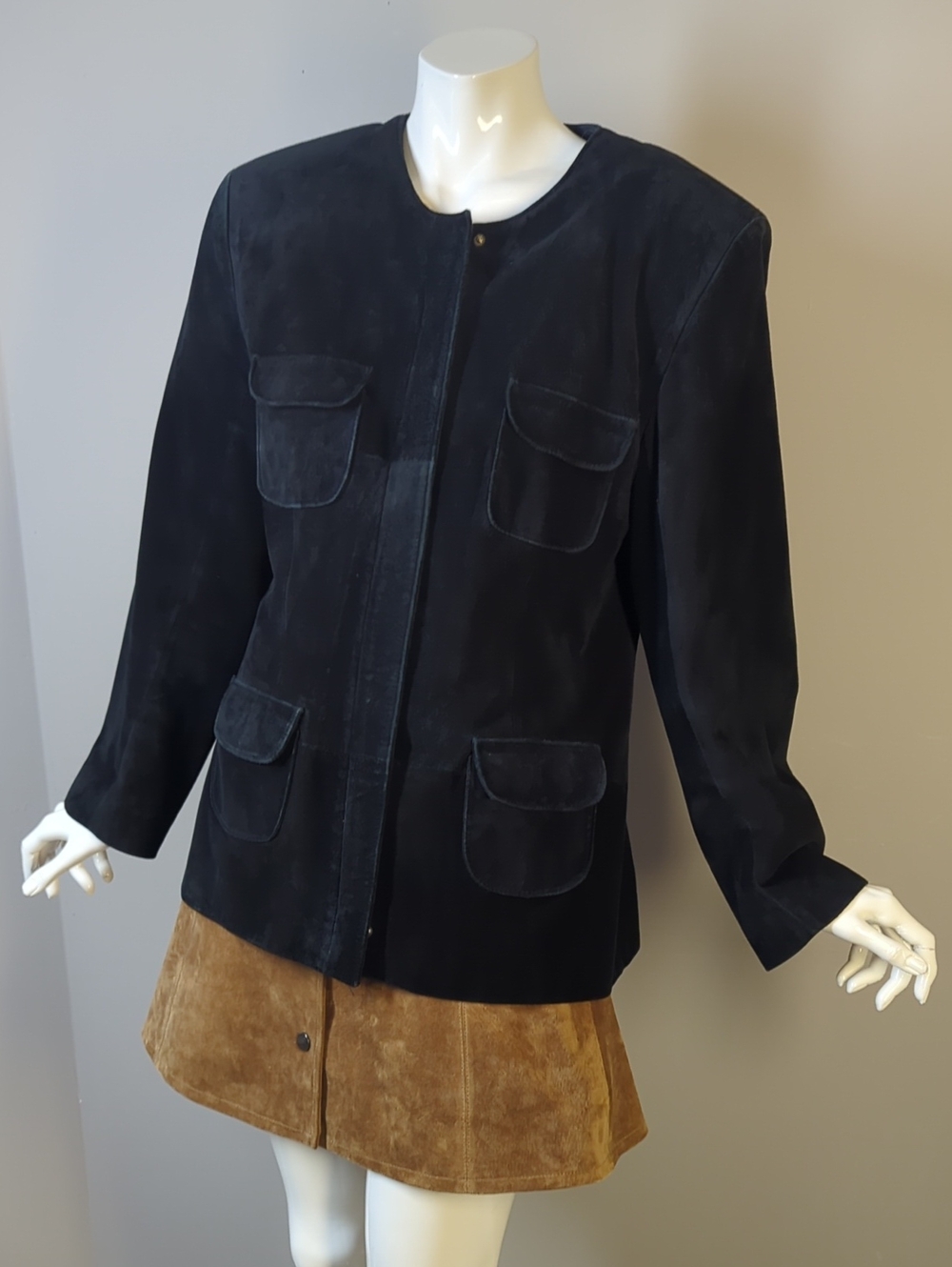 Vintage Black Suede Pocket Jacket - Women 90s 12